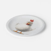 Schattige Cartoon Kip met Fluffy White Feather Papieren Bordje (Gekanteld)