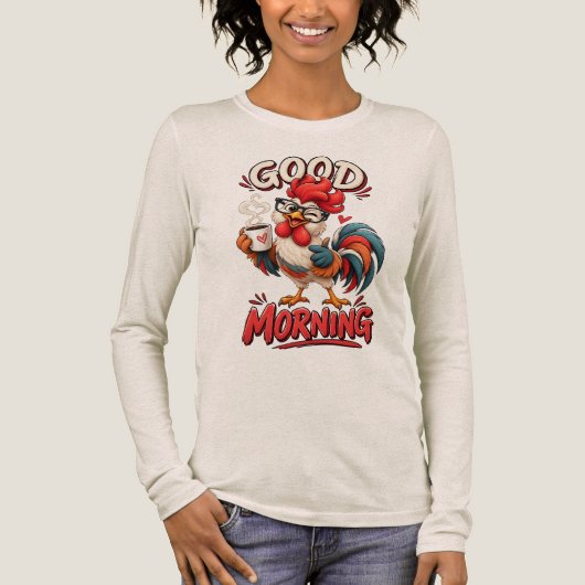 Schattige Cartoon Kip met Mok | Tri-Blend Shirt (Voorkant)