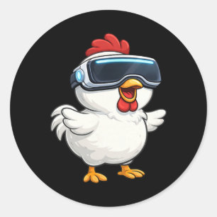 Schattige Cartoon Kip Vr Gamer  Ronde Sticker
