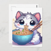 Schattige Cartoon Kitten eten Ramen Noodles Briefkaart (Voorkant / Achterkant)