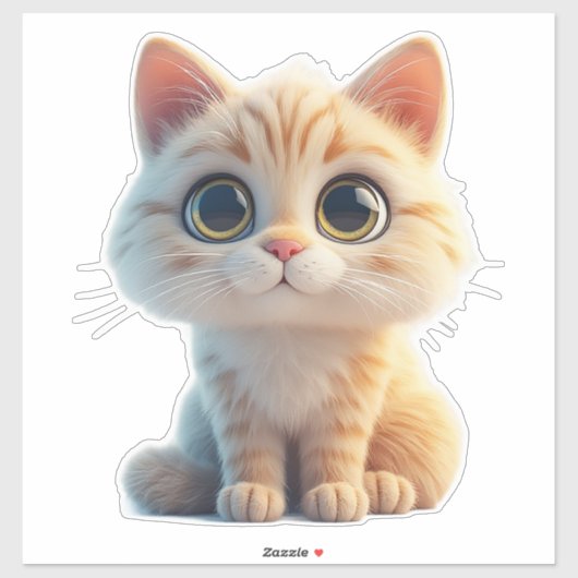 Schattige Cartoon Kitten Met Grote Ogen Sticker (Vel)