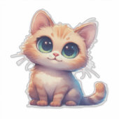 Schattige Cartoon Kitten Met Grote Ogen Sticker (Voorkant)