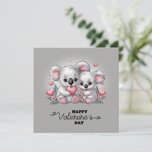 Schattige Cartoon Koala Liefhebbers Harten Valenti Feestdagenkaart (Staand voorkant)