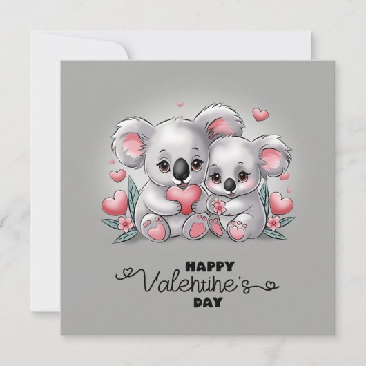 Schattige Cartoon Koala Liefhebbers Harten Valenti Feestdagenkaart (Voorkant)