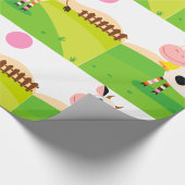 Schattige Cartoon Koe in Zonnig Boerderijveld Cadeaupapier