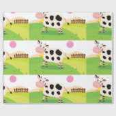 Schattige Cartoon Koe in Zonnig Boerderijveld Cadeaupapier (Vlak)