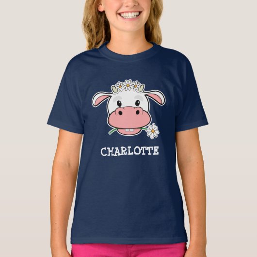 Schattige Cartoon Koe | T-Shirt met Aangepaste Naa (Voorkant)