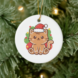 Schattige Cartoon-koffiekoek Kat Kerstmis Keramisch Ornament