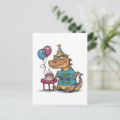 schattige cartoon komodo draak verjaardag briefkaart (Staand voorkant)