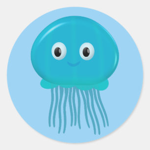 Schattige Cartoon Kwallen In Blauwe Oceaan Ronde Sticker