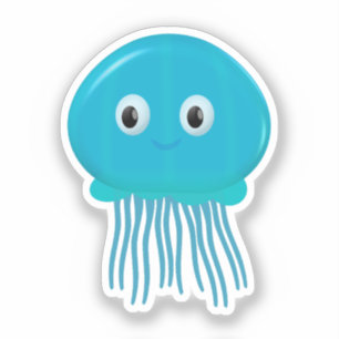 Schattige Cartoon Kwallen In Blauwe Oceaan Sticker