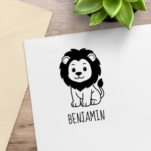 Schattige Cartoon Leeuw Aangepaste Naam Rubberstempel