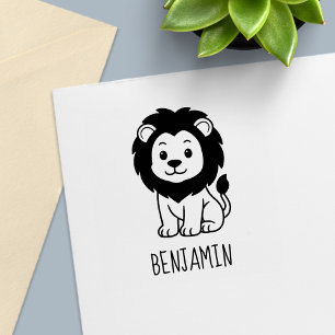 Schattige Cartoon Leeuw Aangepaste Naam Zelfinktende Stempel