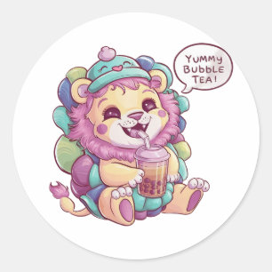 Schattige Cartoon Leeuw: Gezellig, Kawaii Vibes Ronde Sticker