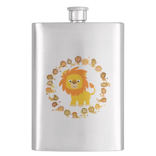 Schattige Cartoon Leeuw Mandala Klassieke Fles Heupfles (Voorkant)