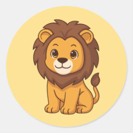 Schattige Cartoon Leeuw op Geel Ronde Sticker