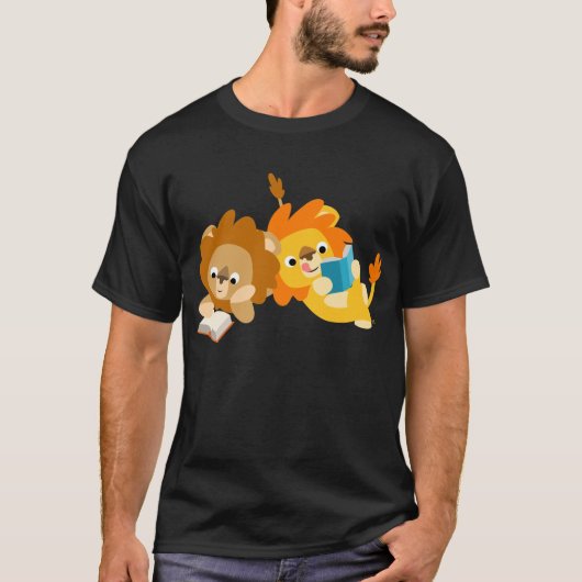 Schattige Cartoon Leeuw Readers T-shirt (Voorkant)