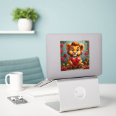 Schattige Cartoon Leeuw Sticker (Laptop op bureau)