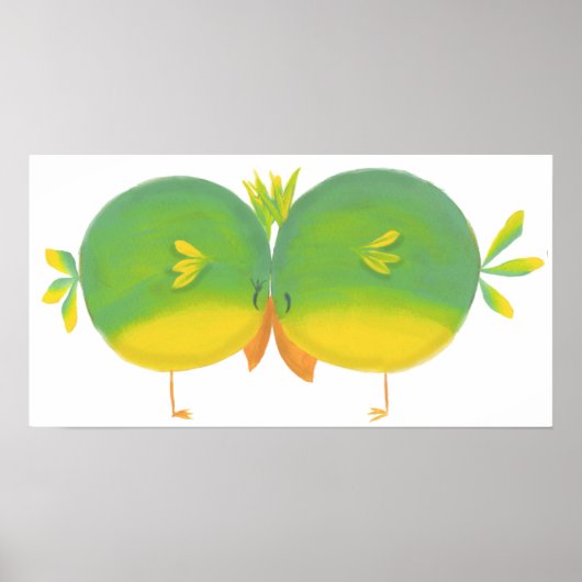 Schattige Cartoon Liefdes Vogels Poster (Voorkant)