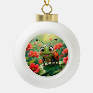 Schattige Cartoon lieveheersbeestje op een blad Keramische Bal Ornament