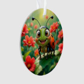 Schattige Cartoon lieveheersbeestje op een blad Ornament (voorkant)