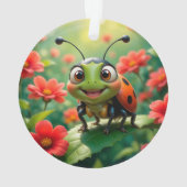 Schattige Cartoon lieveheersbeestje op een blad Ornament (achterkant)