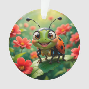 Schattige Cartoon lieveheersbeestje op een blad Ornament