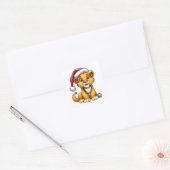 Schattige Cartoon Lion Cub met een Santa Hat Vierkante Sticker (Envelop)