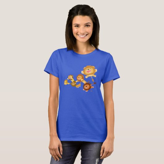 Schattige Cartoon Lions' Parade Vrouwen T-shirt (Voorkant volledig)