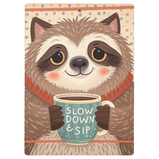 Schattige cartoon luiaard met overdreven slaperige klembord (Achterkant)