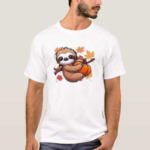 Schattige Cartoon Luiaard met Pompoen - Herfstseiz T-shirt