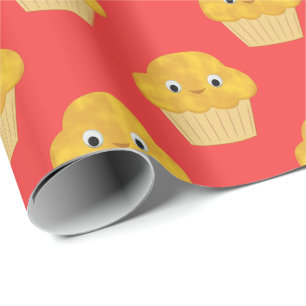 Schattige Cartoon Maïs Muffin Op Rode Inpakpapier