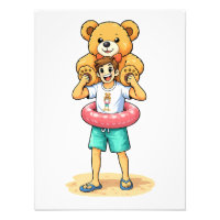 Schattige Cartoon Man met Reusachtige Teddybeer Zo