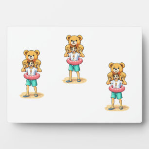 Schattige Cartoon Man met Reusachtige Teddybeer Zo Fotoplaat