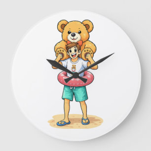 Schattige Cartoon Man met Reusachtige Teddybeer Zo Grote Klok