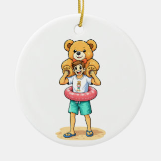 Schattige Cartoon Man met Reusachtige Teddybeer Zo Keramisch Ornament