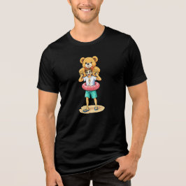 Schattige Cartoon Man met Reusachtige Teddybeer Zo Tri-Blend Shirt