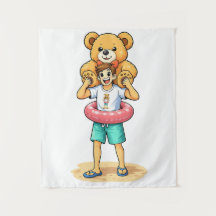 Schattige Cartoon Man met Reusachtige Teddybeer Zo