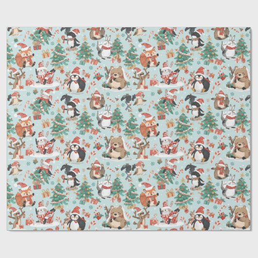 Schattige Cartoon met kerst Cadeaupapier (Vlak)