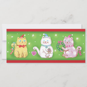 Schattige Cartoon Miauwende Kerstkatten in Kerstma Feestdagenkaart