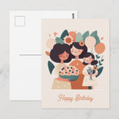 Schattige cartoon moeder dochter meisjes. Gelukkig Briefkaart (Voorkant / Achterkant)