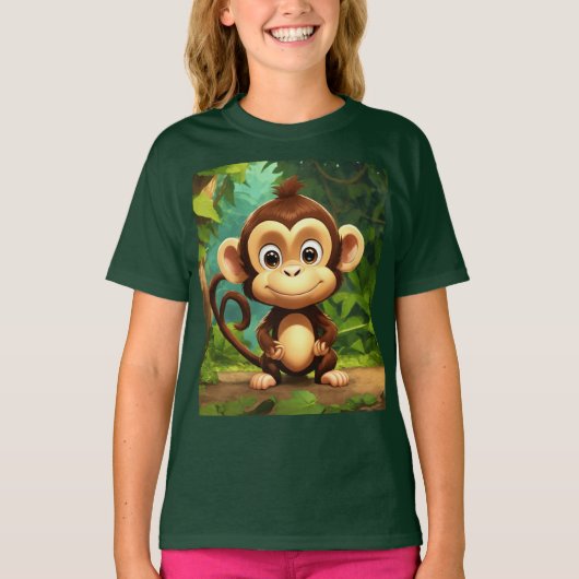 Schattige Cartoon Monkey Baby Fine Kinder Jersey T T-shirt (Voorkant)