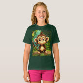 Schattige Cartoon Monkey Baby Fine Kinder Jersey T T-shirt (Voorkant volledig)