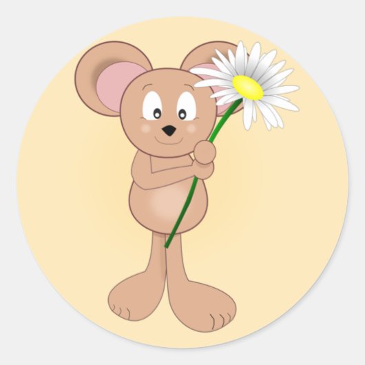 Schattige Cartoon Mouse met Flower Ronde Sticker (Voorkant)