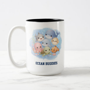 Schattige Cartoon Oceaan Buddies Zee Dieren Twee-T Tweekleurige Koffiemok