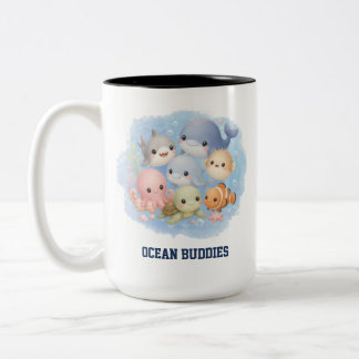 Schattige Cartoon Oceaan Buddies Zee Dieren Twee-T Tweekleurige Koffiemok