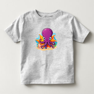 Schattige Cartoon Octopus Op Zonnig Strand Met Sch Kinder Shirts