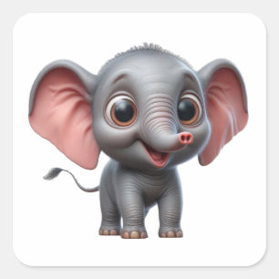 Schattige Cartoon Olifant Delight -Charmant Dier Vierkante Sticker