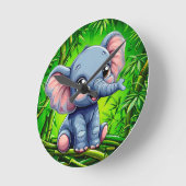Schattige cartoon olifant ronde klok (Hoek)