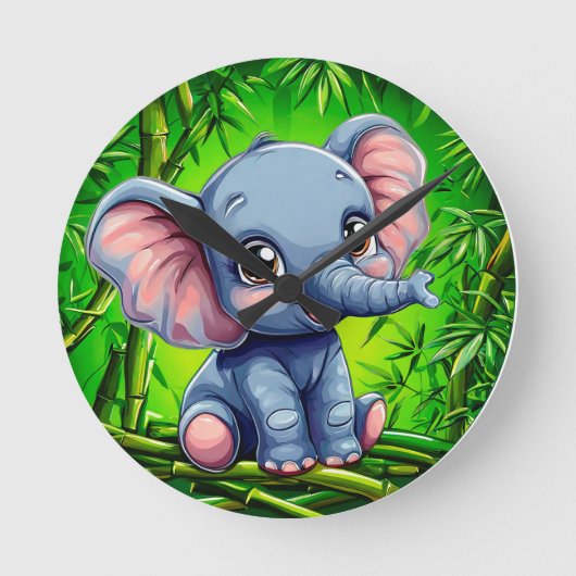 Schattige cartoon olifant ronde klok (Voorkant)